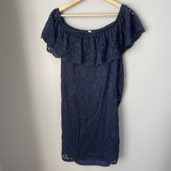 Pinkblush Maternity Blue Lace Off The Shoulder Dress‎ Medium - Picture 3 of 9